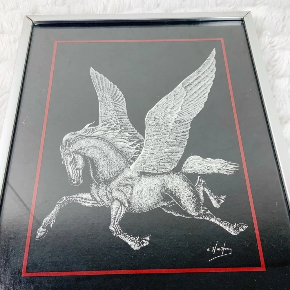 Vintage 80s Figi Giftware HW Hoag RARE Pegasus Framed Print Retro Fantasy